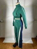 Velvet Denim Patchwork Threaded Sweatpants Set TE-4725