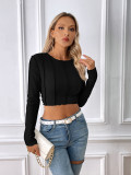 Long Sleeve Solid Color Short T Shirt GYSQ-CTDE1810