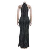 Off Shoulder Hot Drill Slim Maxi Dress BY-7140