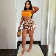 Leopard Print Tie Up Sexy Mini Skirt DLSF-K24J52868