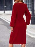 Long Sleeve Square Neck Split Midi Dress GYSQ-CDDK2510