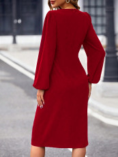 Long Sleeve Square Neck Split Midi Dress GYSQ-CDDK2510