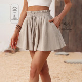Solid Color Washed Tie Wide Leg Shorts GYSQ-CPEB2090