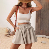 Solid Color Washed Tie Wide Leg Shorts GYSQ-CPEB2090