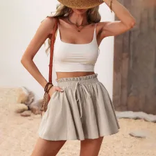 Solid Color Washed Tie Wide Leg Shorts GYSQ-CPEB2090