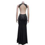Rhinestone Gowns Backless Fishtail Dress GFYX-7122