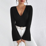 Flare Sleeve V Neck T Shirt GYSQ-CCEF1870