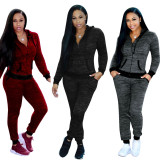 Long Sleeve Hooded Coat Sport 2 Piece Pants Set TE-4718