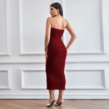 Solid Color Wrap Chest Slim Midi Dress GYSQ-CDCJ0610