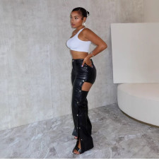 Fashion Slim Straight PU Leather Pants QOUY-6053
