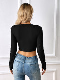 Long Sleeve Solid Color Short T Shirt GYSQ-CTDE1810