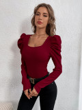 Square Neck Long Sleeve Knits T Shirt GYSQ-WCCF2310