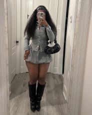 Fashion Denim Long Sleeve Shirt Skirt Two Piece Set MEM-88609