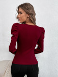Square Neck Long Sleeve Knits T Shirt GYSQ-WCCF2310