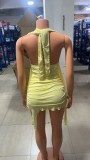 Solid Color Lace-Up Backless Flutter Dress GOSD-1330