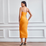 Solid Color Wrap Chest Slim Midi Dress GYSQ-CDCJ0610