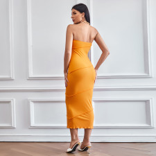 Solid Color Wrap Chest Slim Midi Dress GYSQ-CDCJ0610
