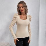 Square Neck Long Sleeve Knits T Shirt GYSQ-WCCF2310