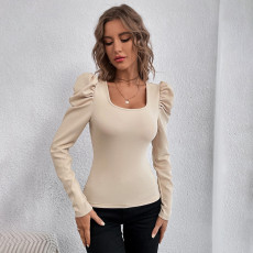 Square Neck Long Sleeve Knits T Shirt GYSQ-WCCF2310
