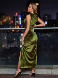 Sleeveless Velour Split Maxi Dress GYSQ-CDDK1420