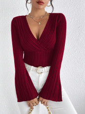 Flare Sleeve V Neck T Shirt GYSQ-CCEF1870