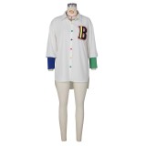 Single-breasted Long Sleeve Loose Print Shirt  GFDY-1182