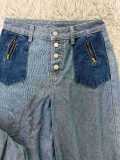 Casual Color Block Denim 2 Piece Pants Set TR-1319