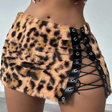 Leopard Print Tie Up Sexy Mini Skirt DLSF-K24J52868