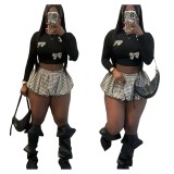 Long Sleeve Bow Tie Tops Culottes 2 Piece Set MEM-88610