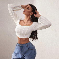 Long Sleeve Square Neck Crop Tops GYSQ-QCCF1440