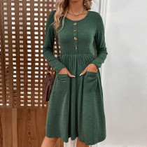 Solid Color Button Knit Long Sleeve Midi Dress GYSQ-CDDH3060