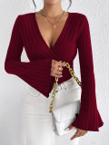 Flare Sleeve V Neck T Shirt GYSQ-CCEF1870