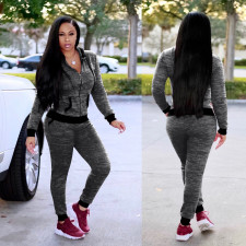 Long Sleeve Hooded Coat Sport 2 Piece Pants Set TE-4718