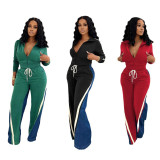 Velvet Denim Patchwork Threaded Sweatpants Set TE-4725