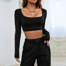 Long Sleeve Sport Knits Crop Tops  GYSQ-CTDF0130