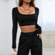 Long Sleeve Sport Knits Crop Tops  GYSQ-CTDF0130