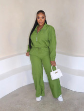 Solid Color Zipper Casual Two Piece Pants Set MXDF-6138
