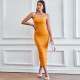 Solid Color Wrap Chest Slim Midi Dress GYSQ-CDCJ0610