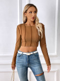 Long Sleeve Solid Color Short T Shirt GYSQ-CTDE1810