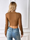 Long Sleeve Solid Color Short T Shirt GYSQ-CTDE1810