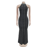 Off Shoulder Hot Drill Slim Maxi Dress BY-7140