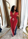 Velvet Denim Patchwork Threaded Sweatpants Set TE-4725