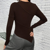 Solid Color Long Sleeve Irregular T Shirt GYSQ-ZTDH3070