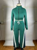 Velvet Denim Patchwork Threaded Sweatpants Set TE-4725