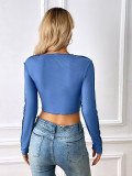 Long Sleeve Solid Color Short T Shirt GYSQ-CTDE1810