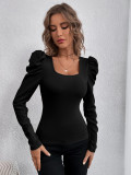 Square Neck Long Sleeve Knits T Shirt GYSQ-WCCF2310