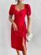 Short Sleeve Solid Color Pleated Midi Dress GYSQ-CDEA0920