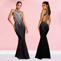 Rhinestone Gowns Backless Fishtail Dress GFYX-7122