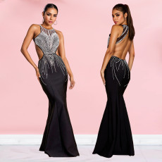 Rhinestone Gowns Backless Fishtail Dress GFYX-7122