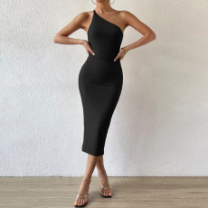 Sleeveless Slash Shoulder Backless Midi Dress GYSQ-CDCJ2210